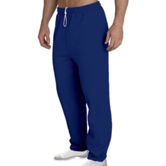 New Gildan Closed Bottom Blue Sweatpants w Pocket - Picture 1 of 13